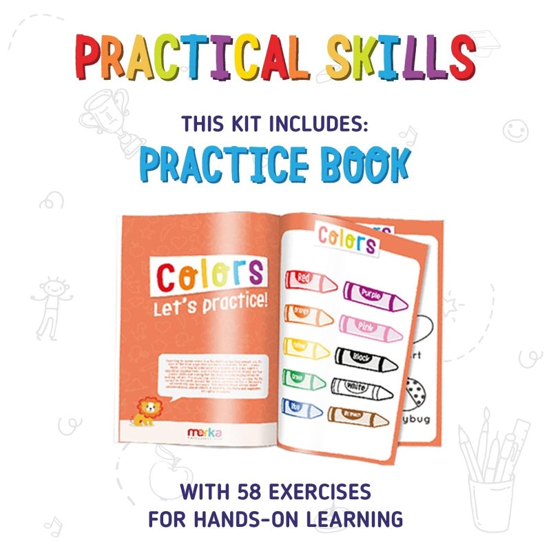 merka PreK & Kindergarten Starter Kit - 58 Flashcards, 4 Posters & 36 Interactive Stickers, Practice Book - Preschool Headstart Flashcards & Homeschool Early Learning Curriculum - Image 5